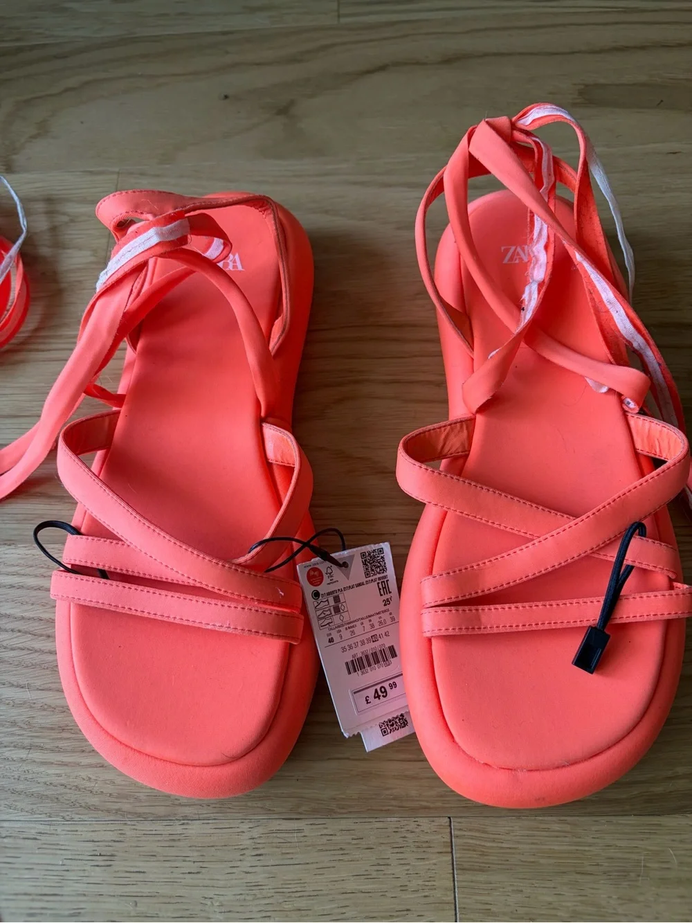 Zara Coral Tie-Strap Sandals for Women